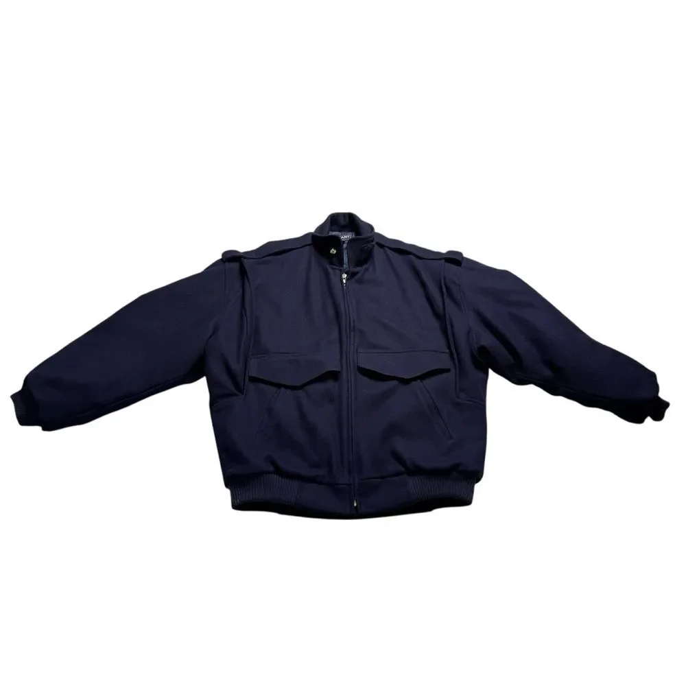 Vintage Gant Heavy Wool Bomber Jacket Quilted Lining Winter Navy Blue Men’s Sz M